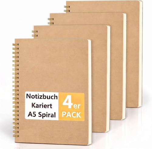 Notizbuch kariert 4er pack - notizbuch, 4er-pack